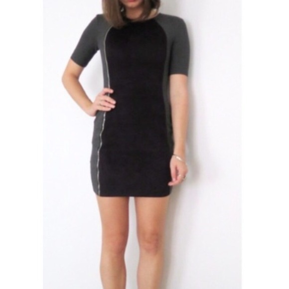 Armani Exchange Faux Suede Colorblock Bodycon Sheath Dress Black Gray Med‎ - Picture 1 of 9
